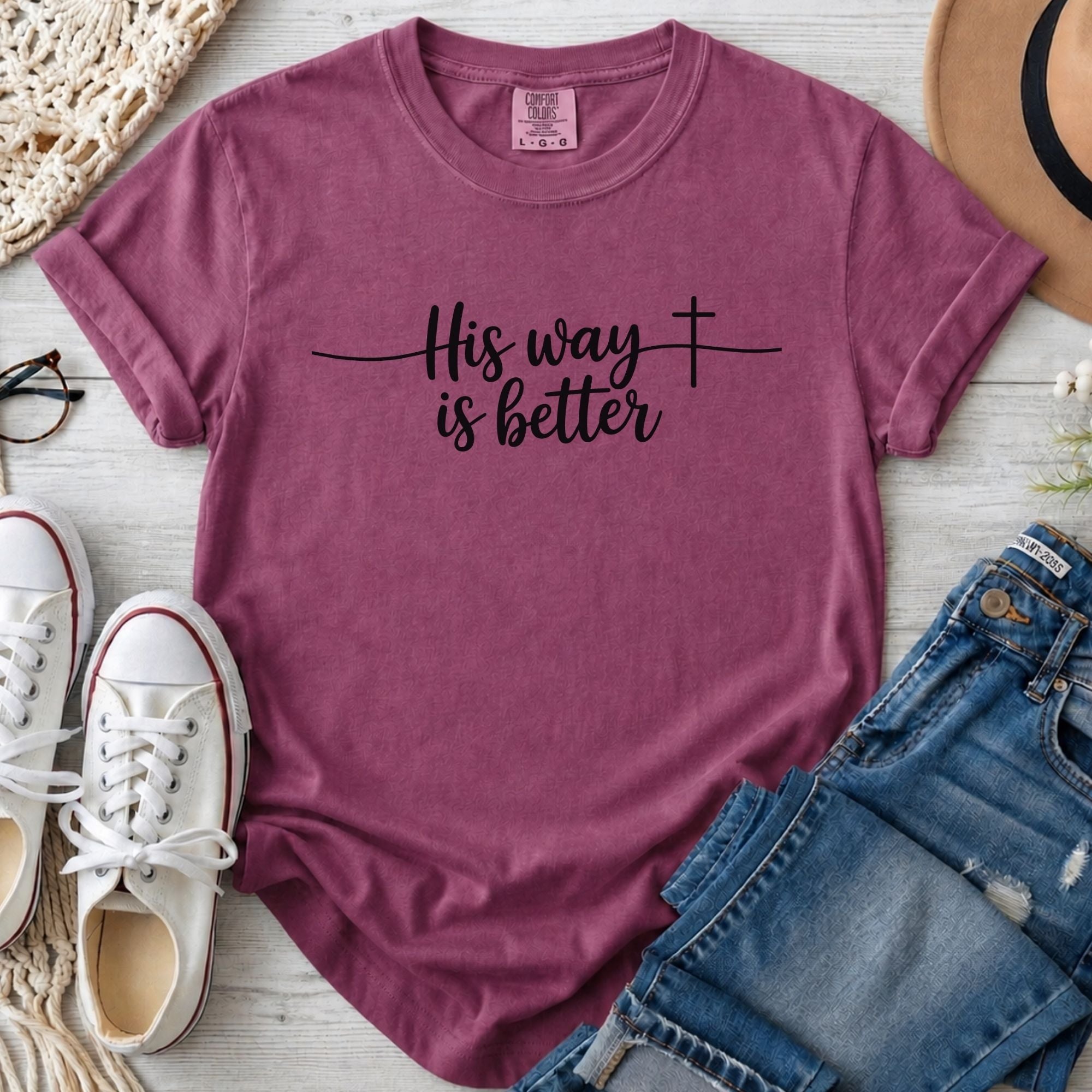 His Way Is Better Christian Comfort Colors T-Shirt in Berry