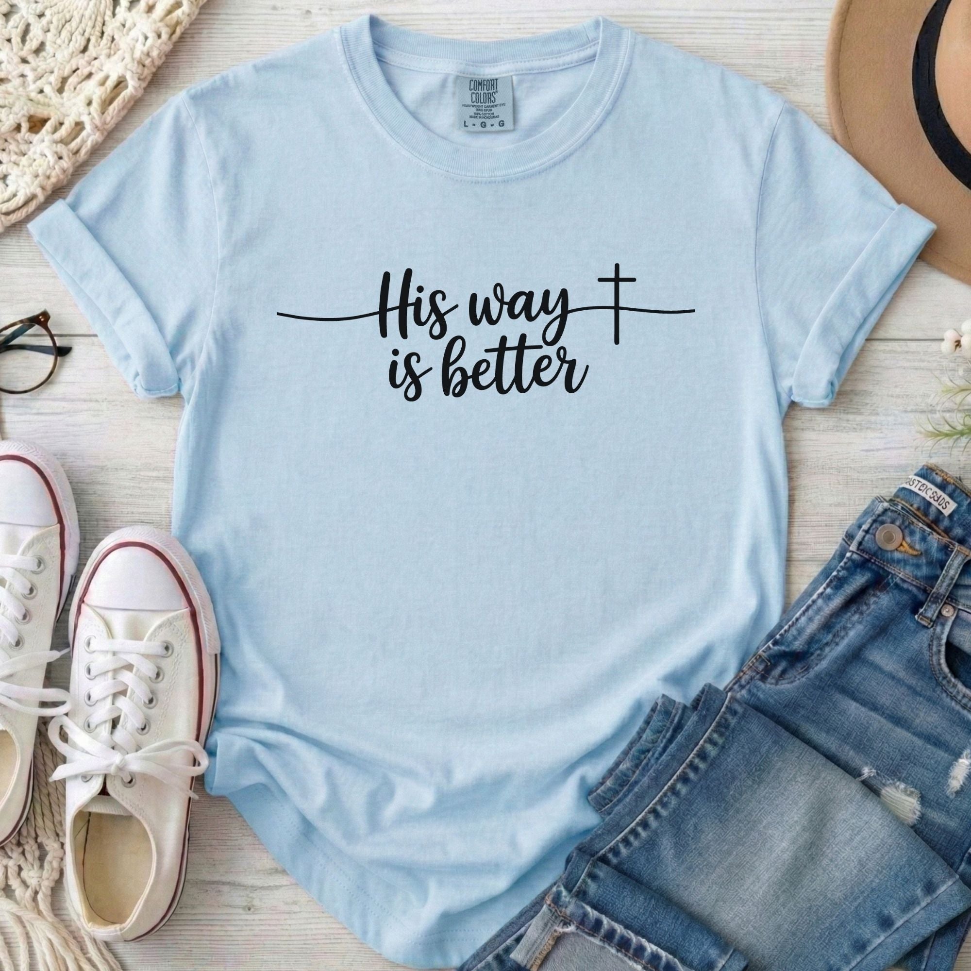 His Way Is Better Christian Comfort Colors T-Shirt in Chambray