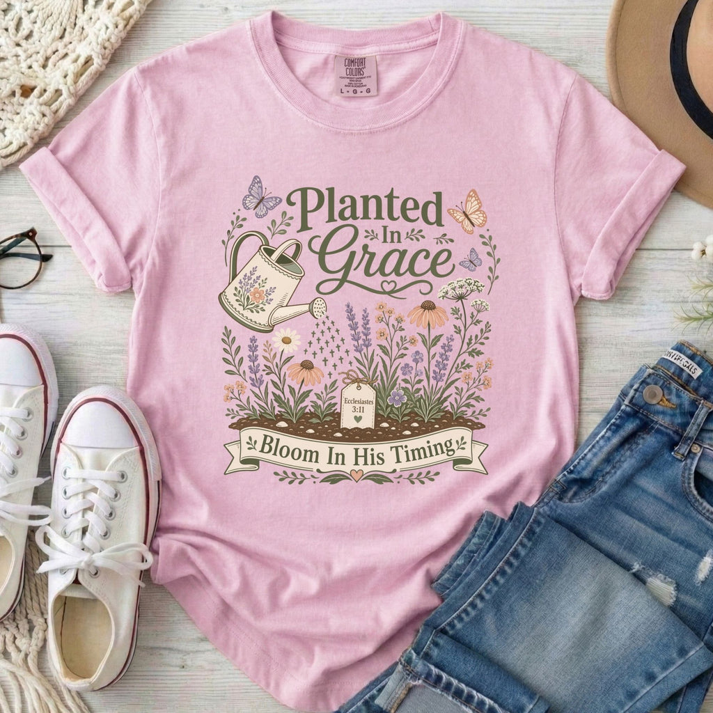 Planted in Grace Christian Comfort Colors T-Shirt in Blossom