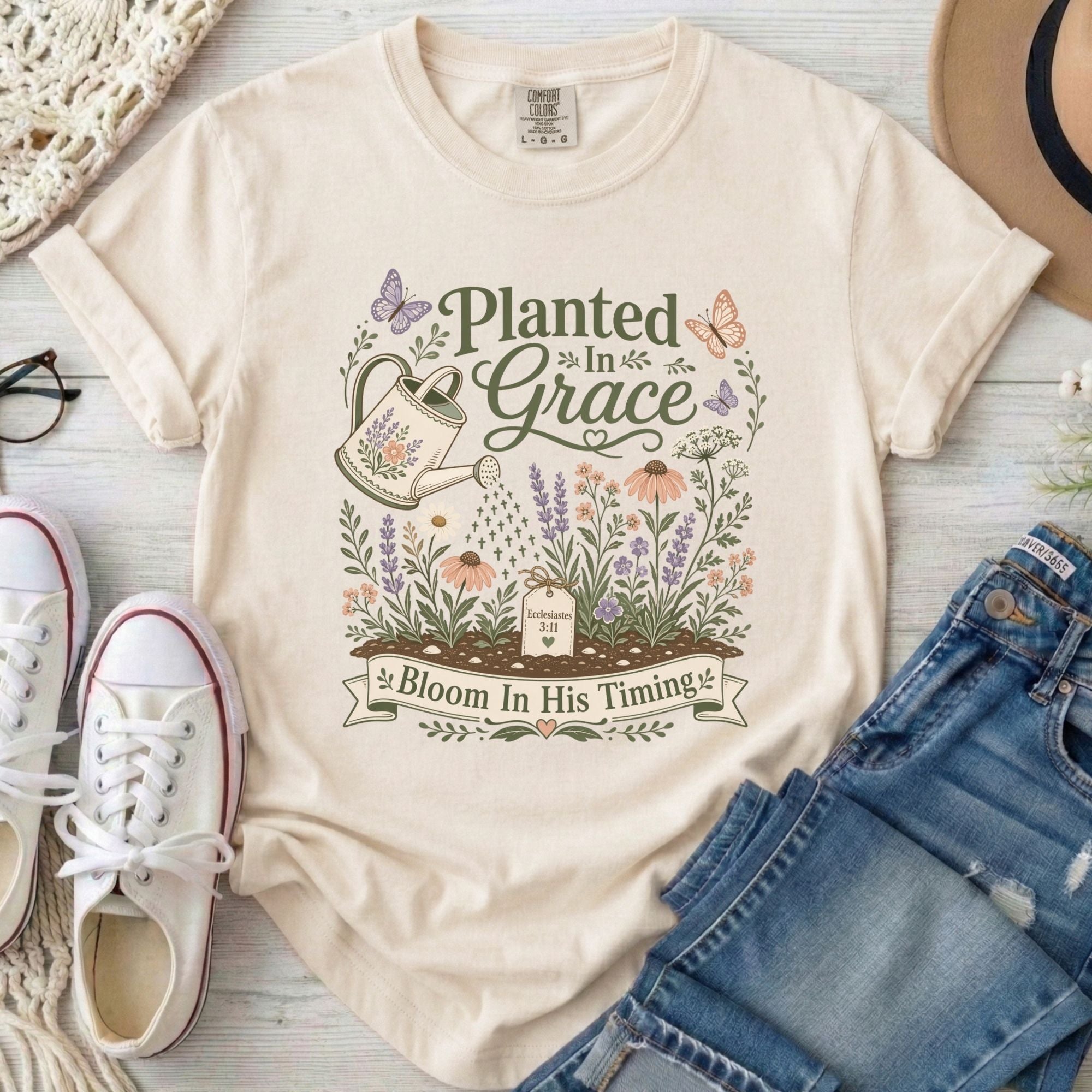 Planted in Grace Christian Comfort Colors T-Shirt in Ivory
