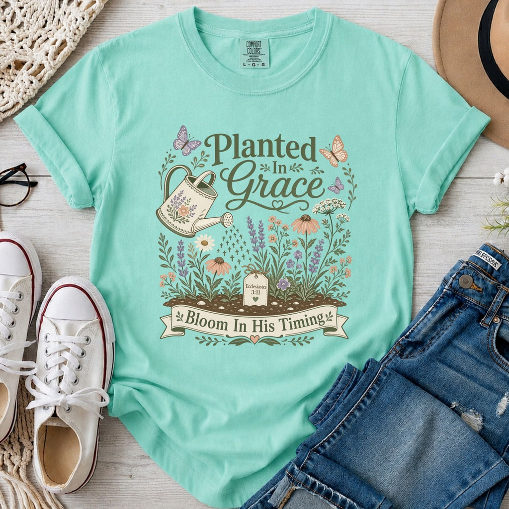 Planted in Grace Christian Comfort Colors T-Shirt in Island Reef