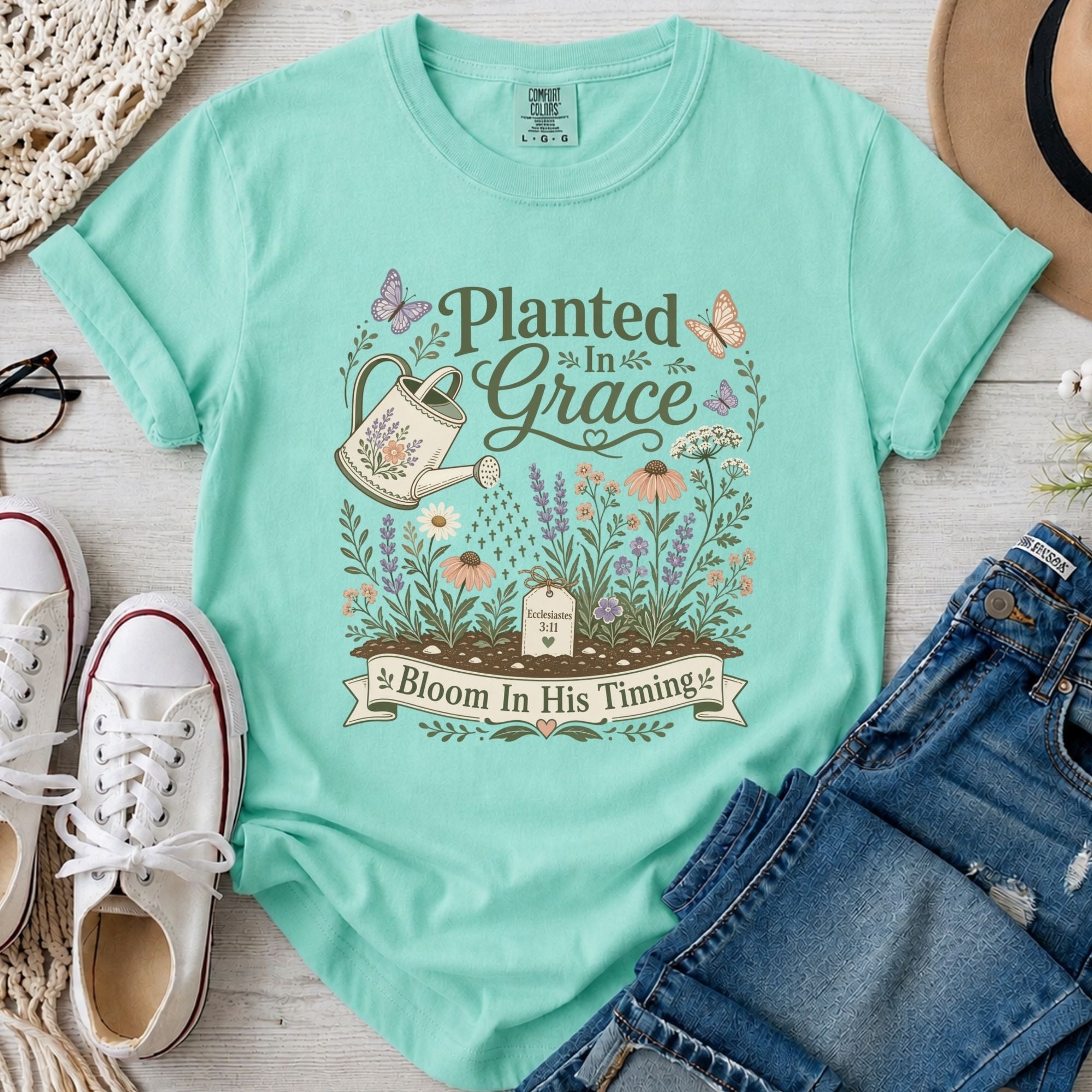 Planted in Grace Christian Comfort Colors T-Shirt in Island Reef