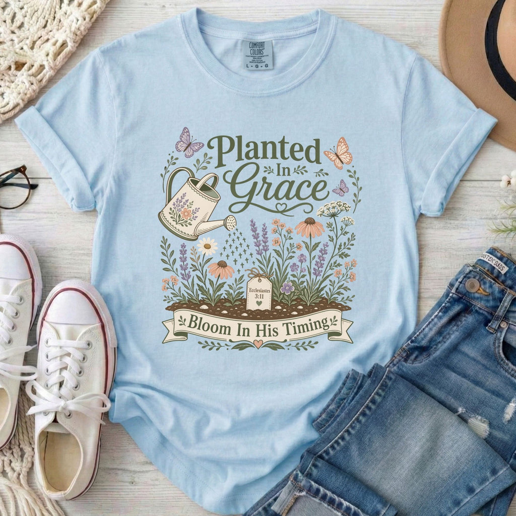 Planted in Grace Christian Comfort Colors T-Shirt in Chambray