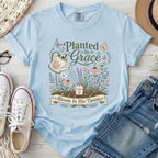 Planted in Grace Christian Comfort Colors T-Shirt in Chambray