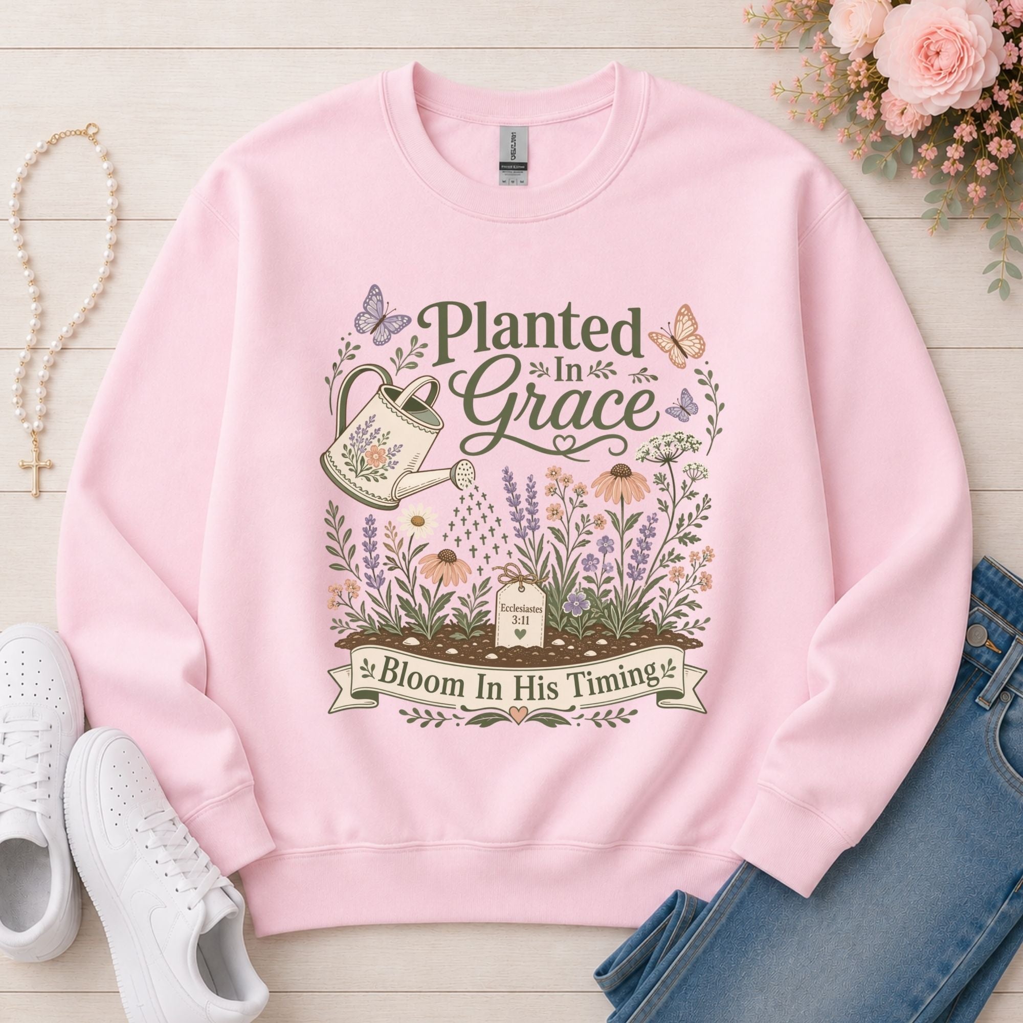 Planted in Grace Christian sweatshirt in Light Pink