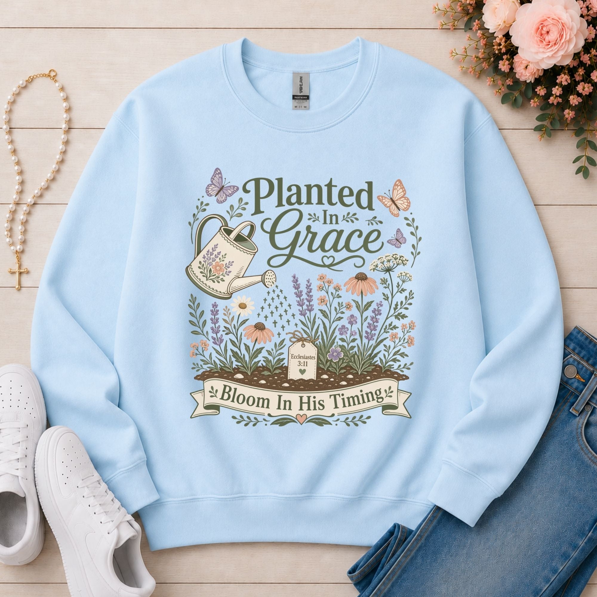 Planted in Grace Christian sweatshirt in Light Blue