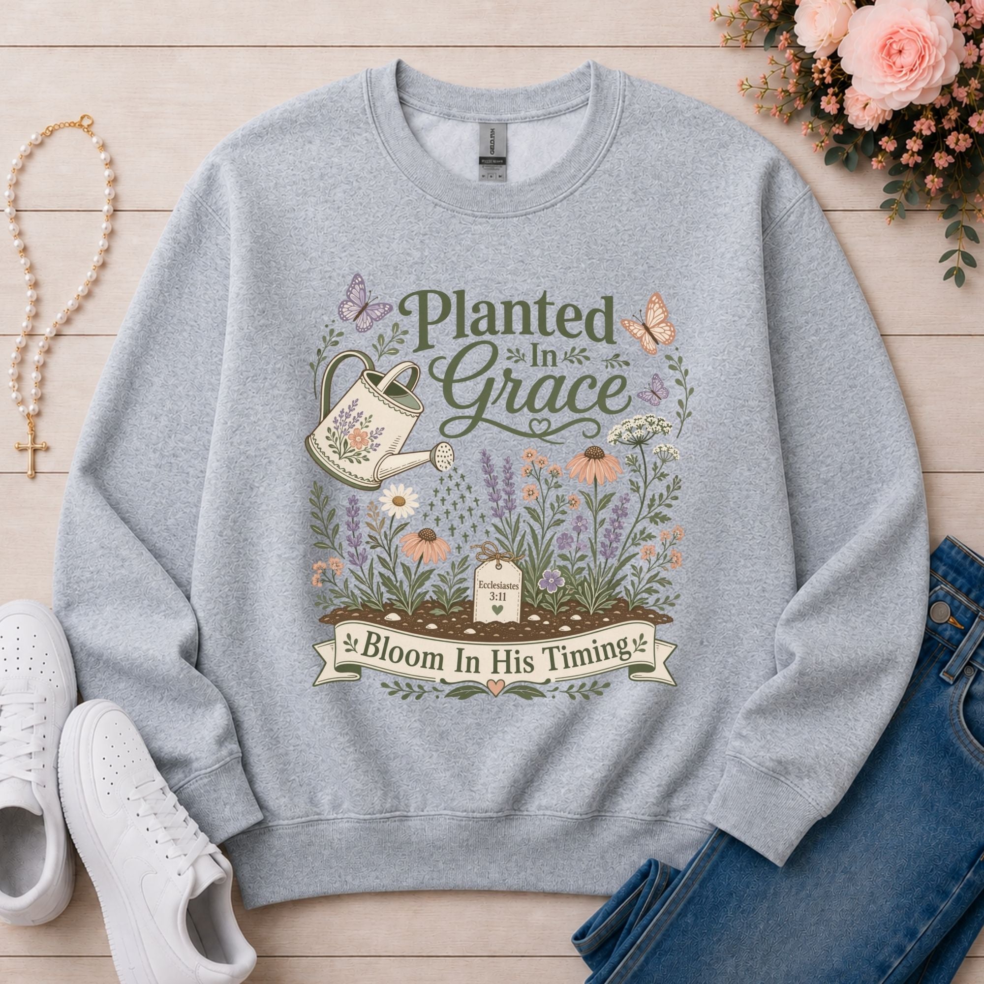 Planted in Grace Christian sweatshirt in Sport Grey