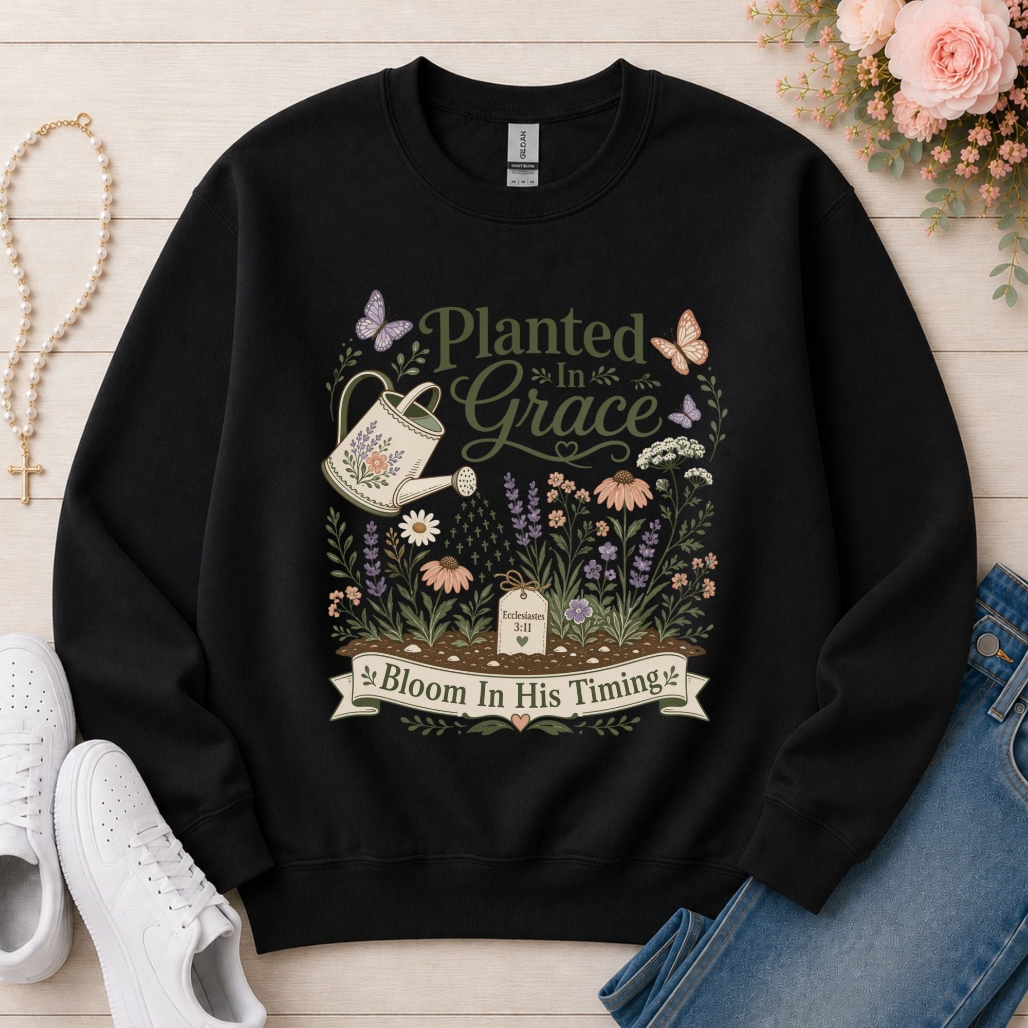 Planted in Grace Christian sweatshirt in Black
