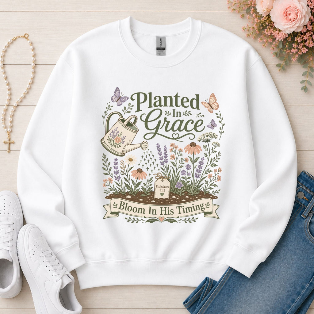 Planted in Grace Christian sweatshirt in White