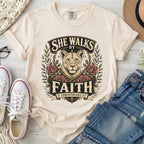 She Walks by Faith Christian Comfort Colors T-Shirt in Ivory