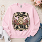 She Walks by Faith Christian sweatshirt in Light Pink