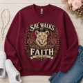 She Walks by Faith Christian sweatshirt in Maroon