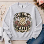 She Walks by Faith Christian sweatshirt in Ash