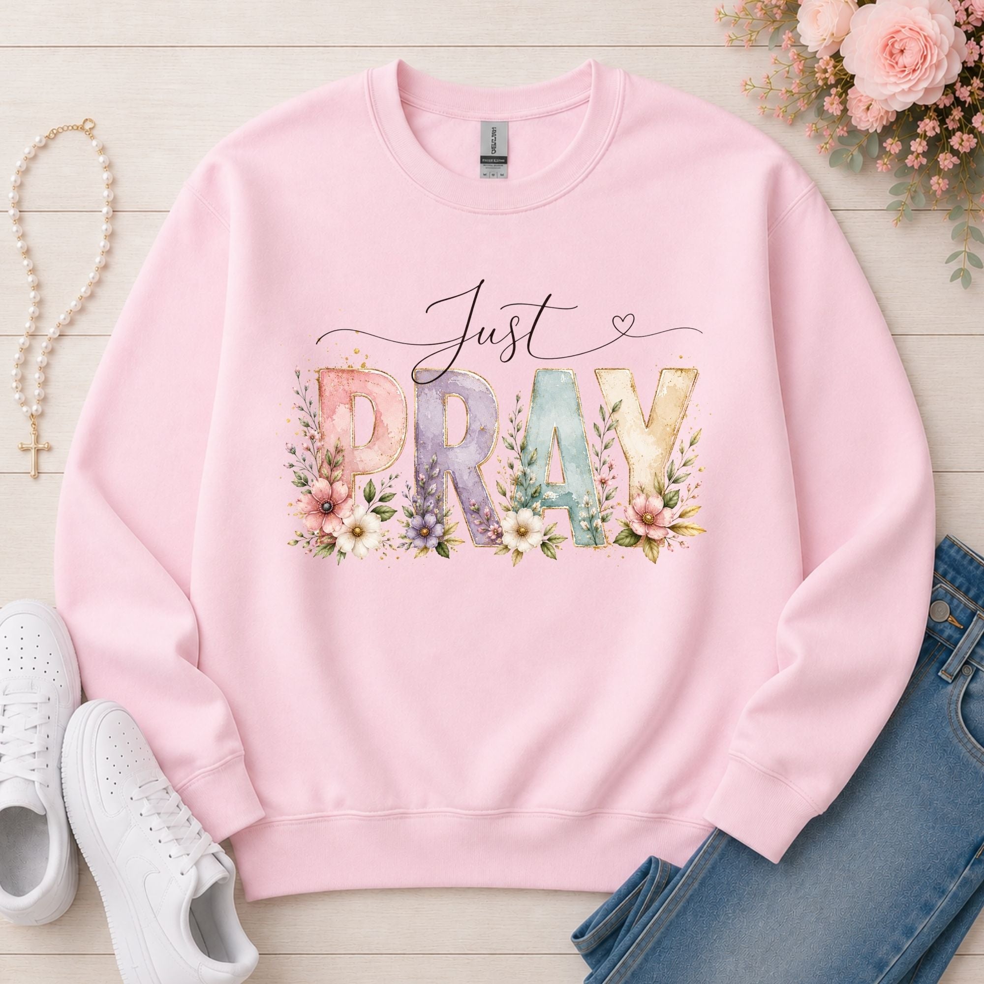 Just Pray Christian sweatshirt in Light Pink