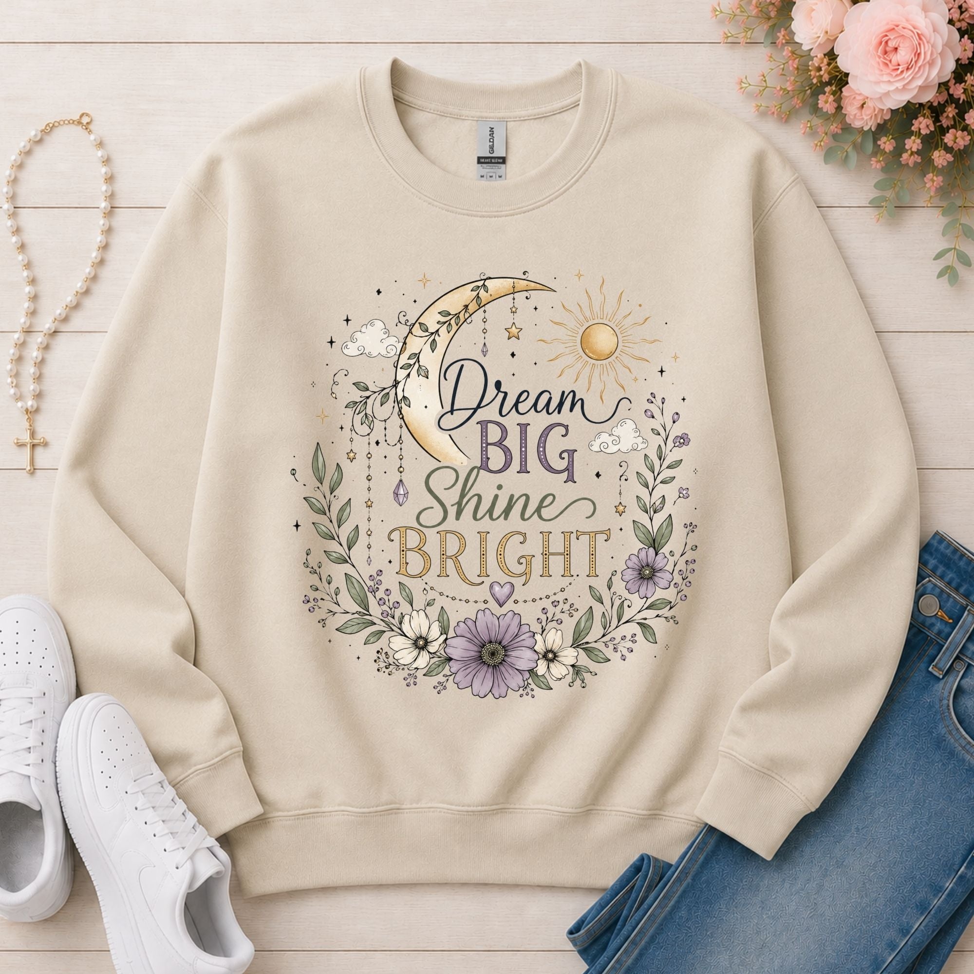 Dream Big Shine Bright Christian sweatshirt in Sand
