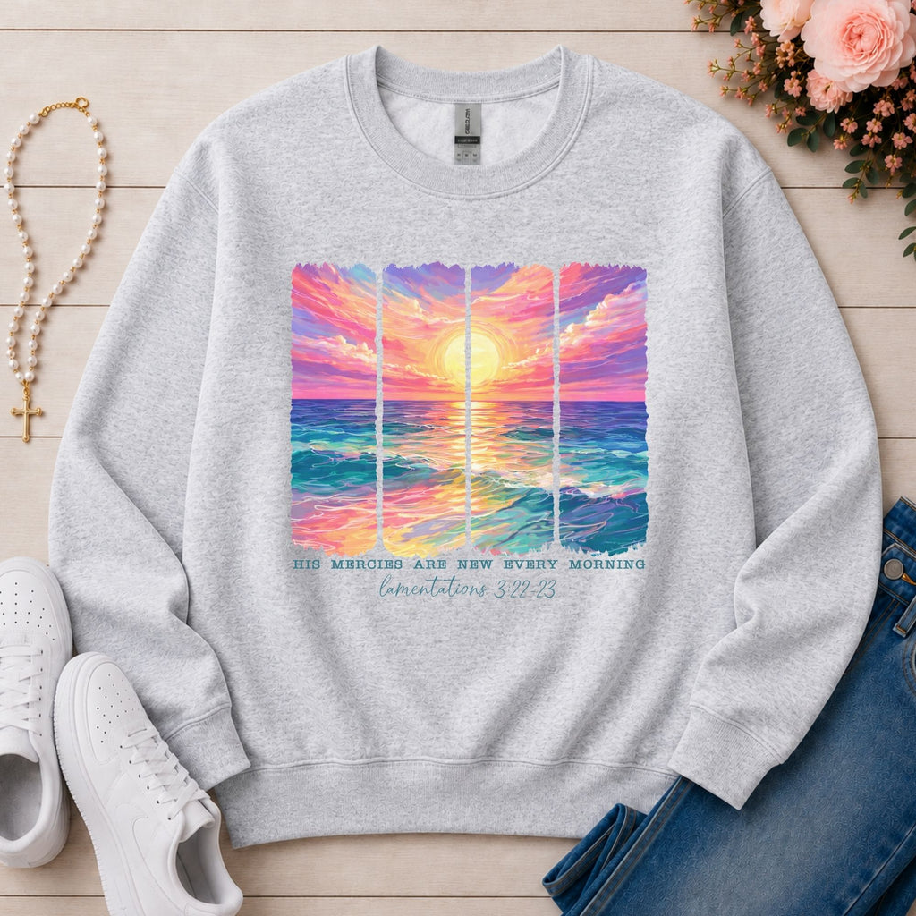His Mercies Are New Every Morning Christian sweatshirt in Ash
