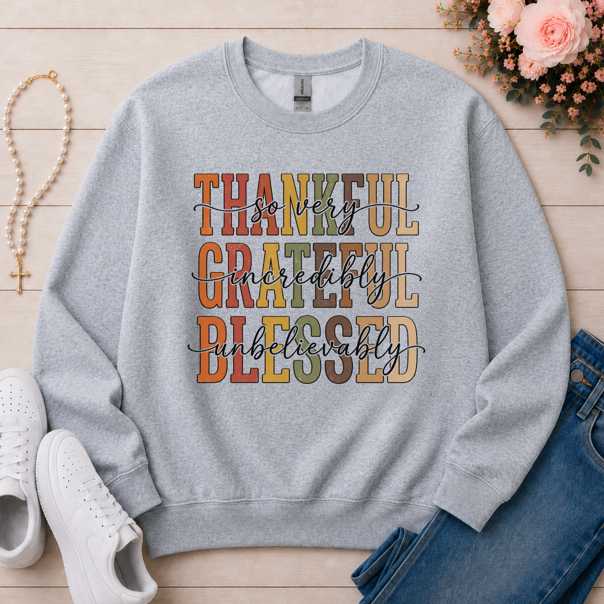 Thankful Grateful Blessed Christian sweatshirt in Sport Grey