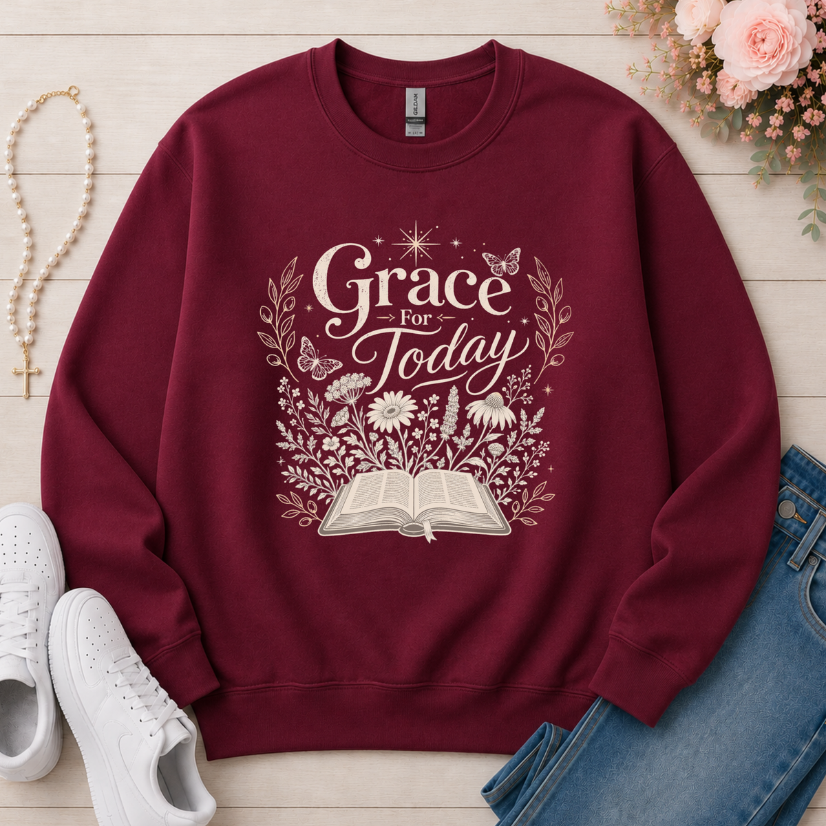 Grace For Today Christian sweatshirt in Maroon