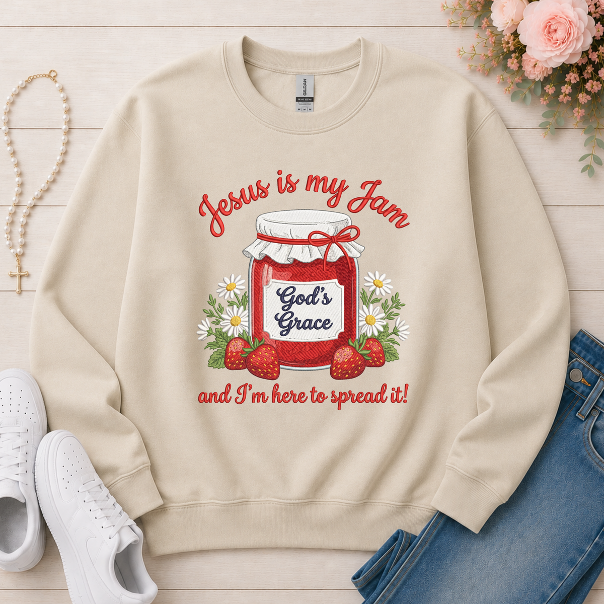 Jesus Is My Jam Christian sweatshirt in Sand