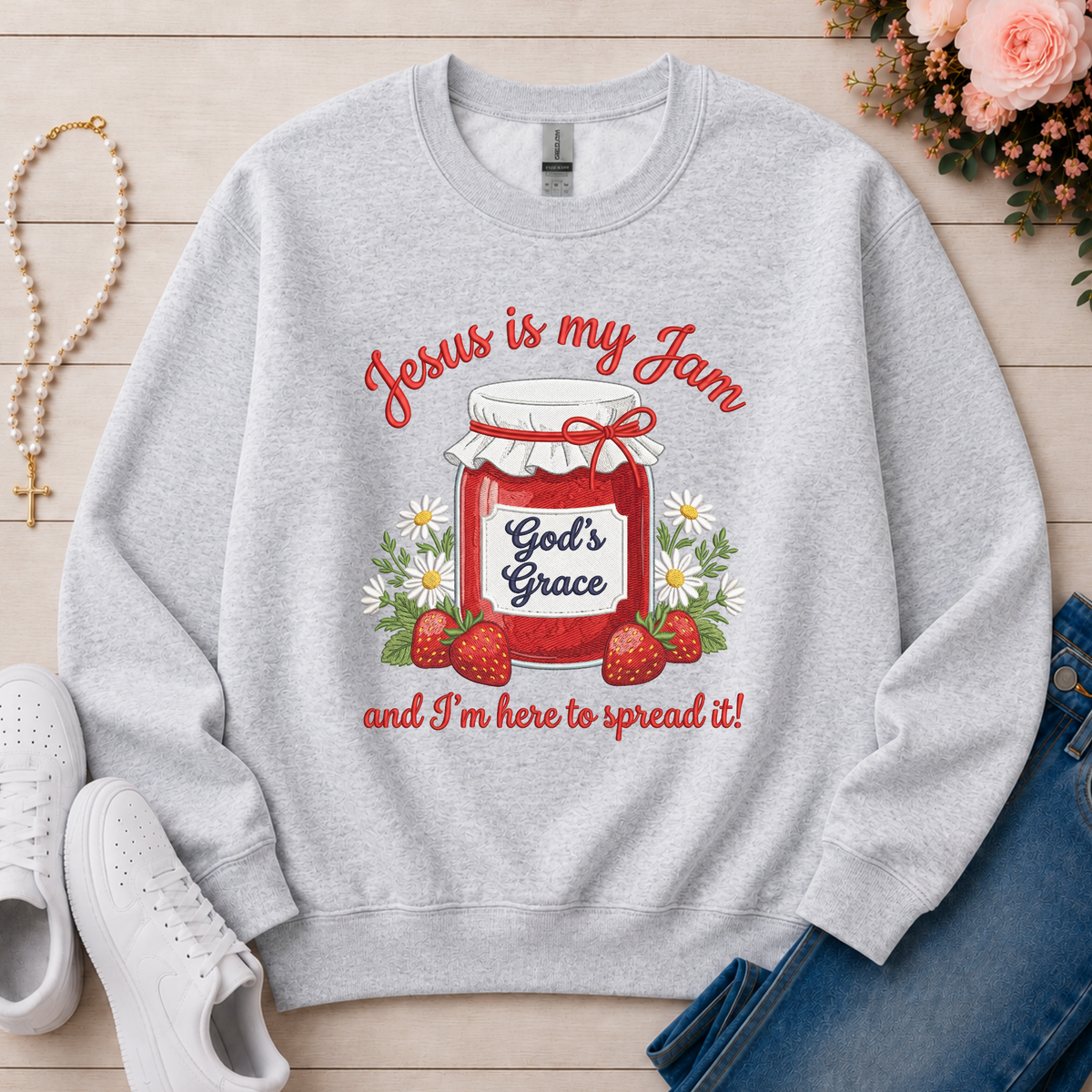 Jesus Is My Jam Christian sweatshirt in Ash