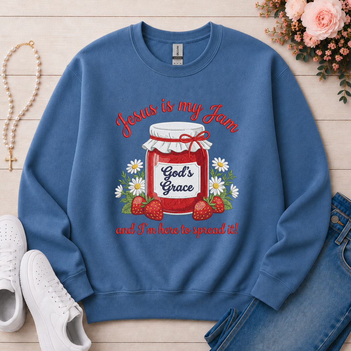 Jesus Is My Jam Christian sweatshirt in Indigo Blue