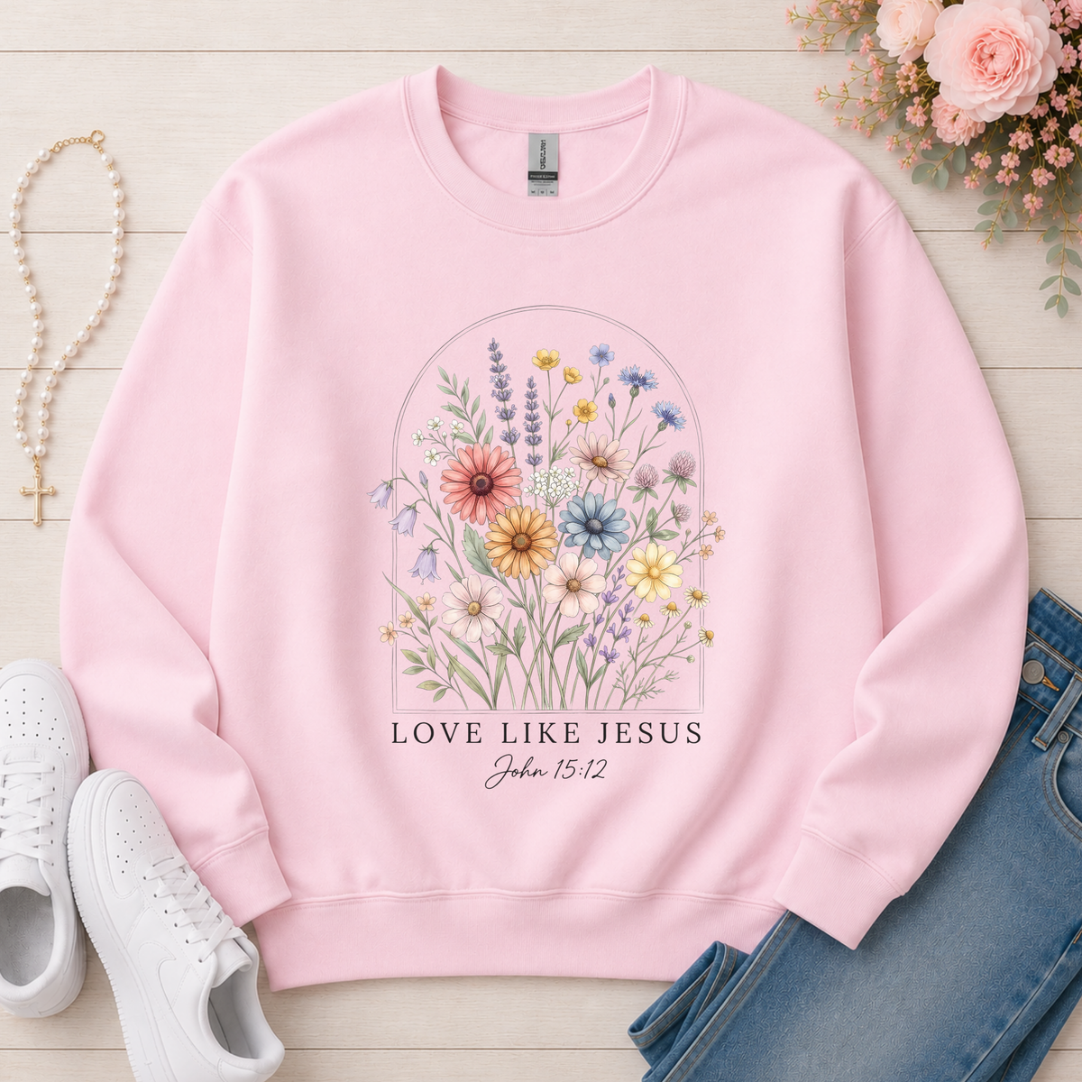 Love Like Jesus Christian sweatshirt in Light Pink