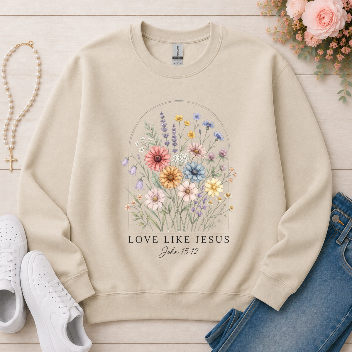 Love Like Jesus Christian sweatshirt in Sand