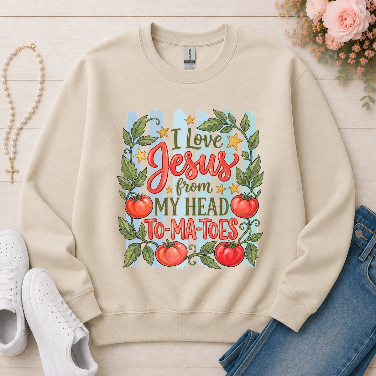 I Love Jesus Christian sweatshirt in Sand