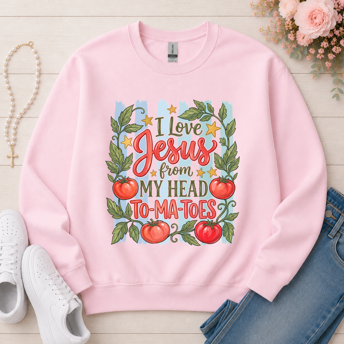 I Love Jesus Christian sweatshirt in Light Pink