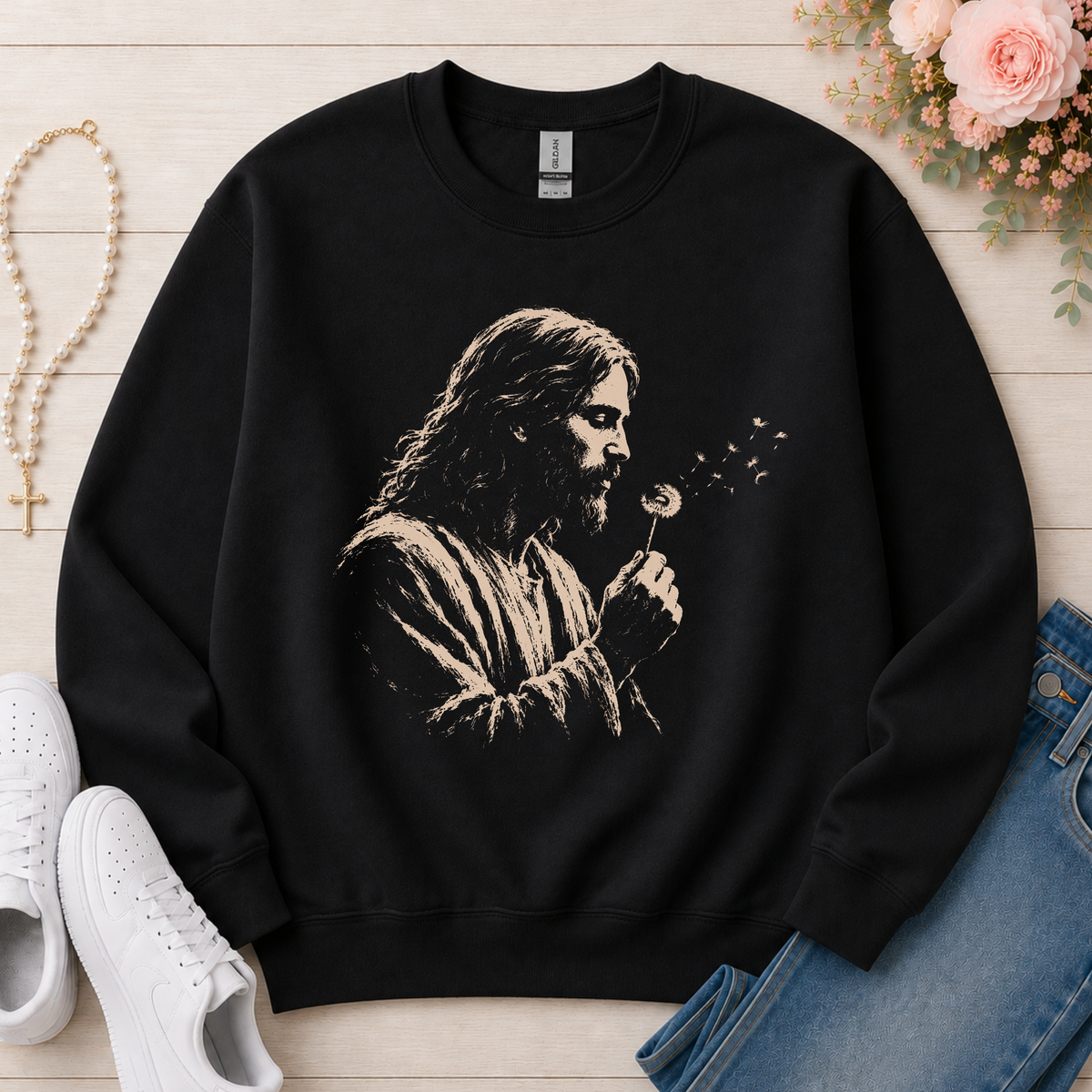 Jesus Dandelion Christian sweatshirt in Black