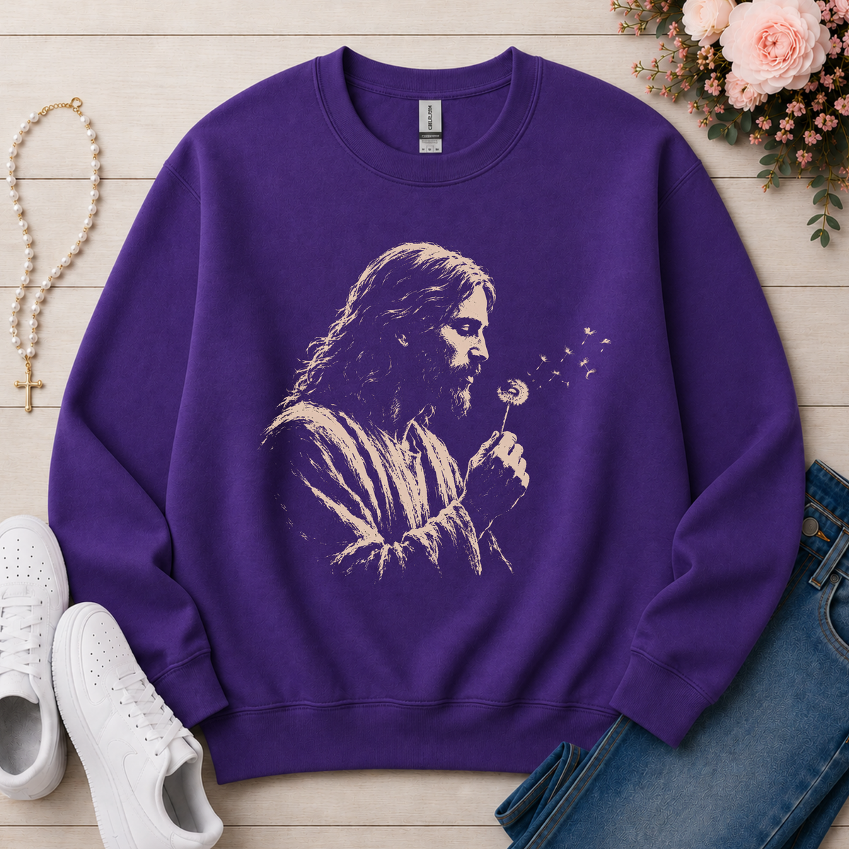 Jesus Dandelion Christian sweatshirt in Purple