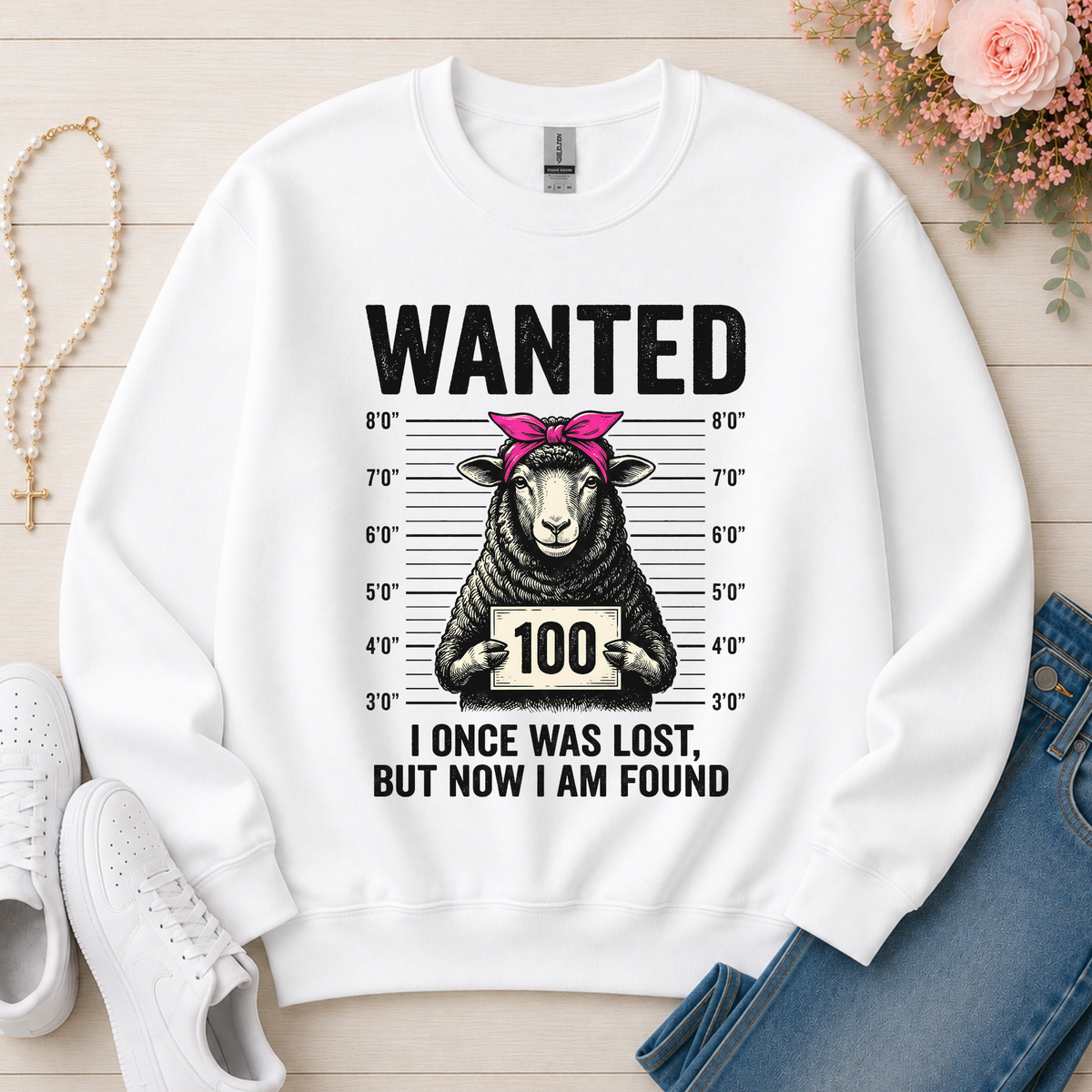 Wanted Sheep Lost But Found Christian sweatshirt in White
