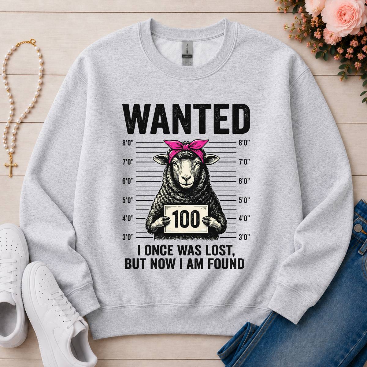 Wanted Sheep Lost But Found Christian sweatshirt in Ash