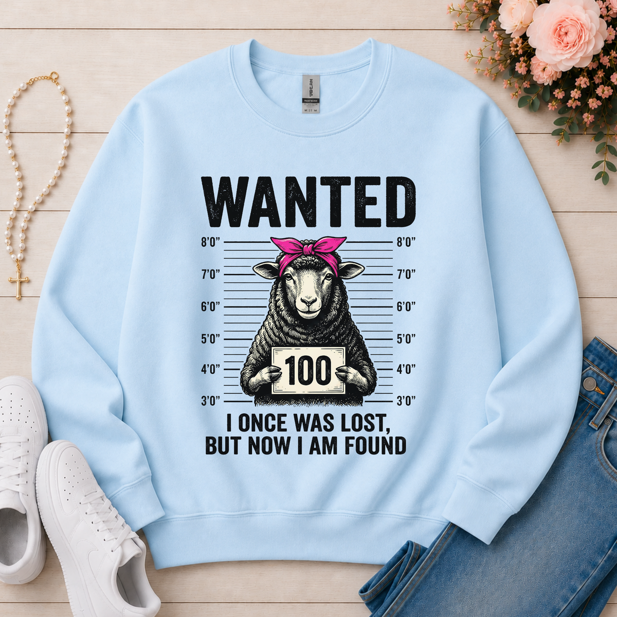 Wanted Sheep Lost But Found Christian sweatshirt in Light Blue
