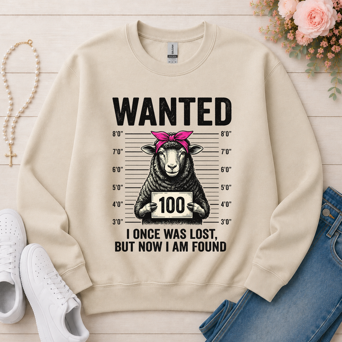 Wanted Sheep Lost But Found Christian sweatshirt in Sand