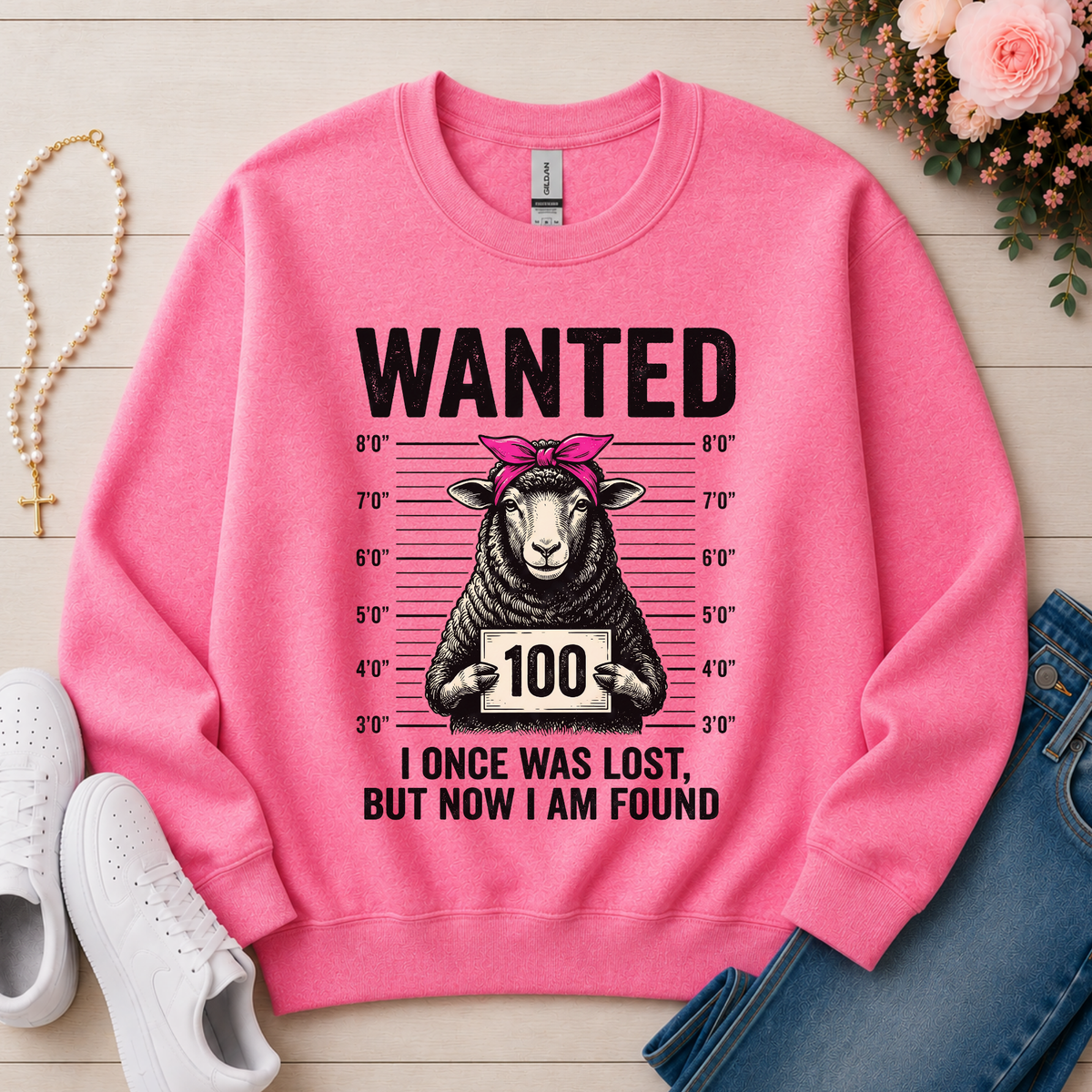 Wanted Sheep Lost But Found Christian sweatshirt in Safety Pink
