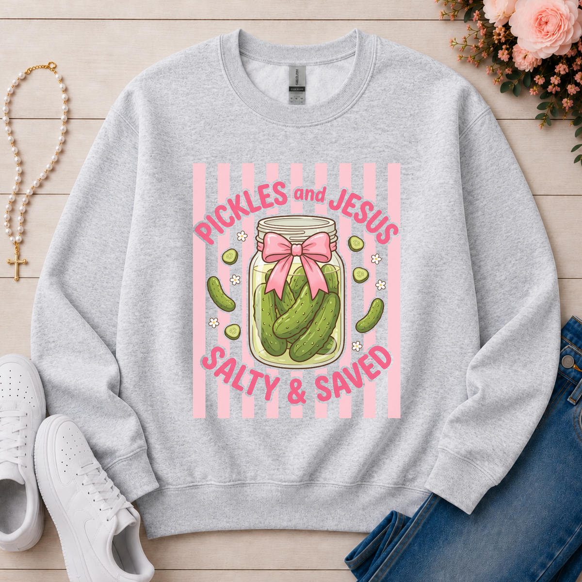 Pickles And Jesus Christian sweatshirt in Ash