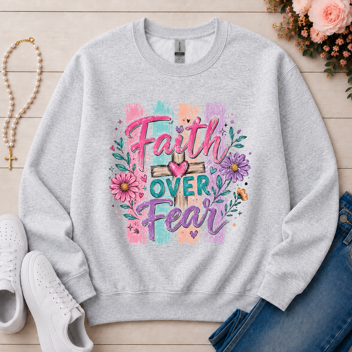Faith Over Fear Christian sweatshirt in Ash