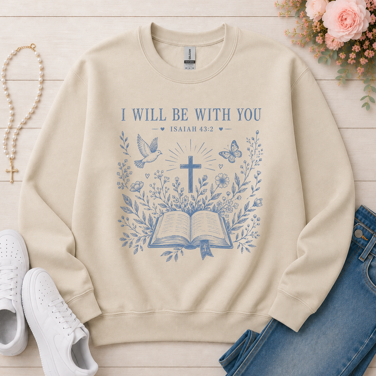 I Will Be With You Christian sweatshirt in Sand