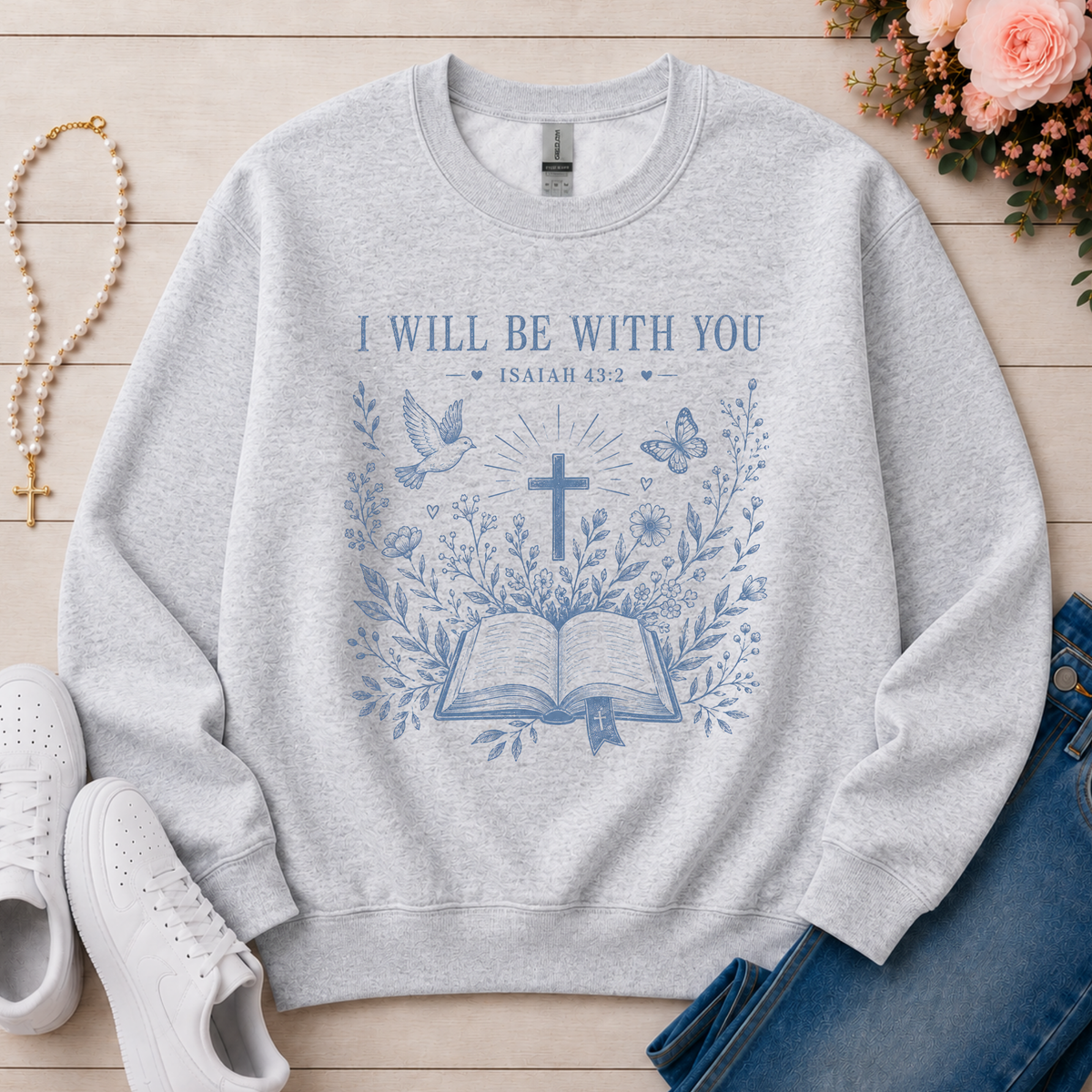 I Will Be With You Christian sweatshirt in Ash