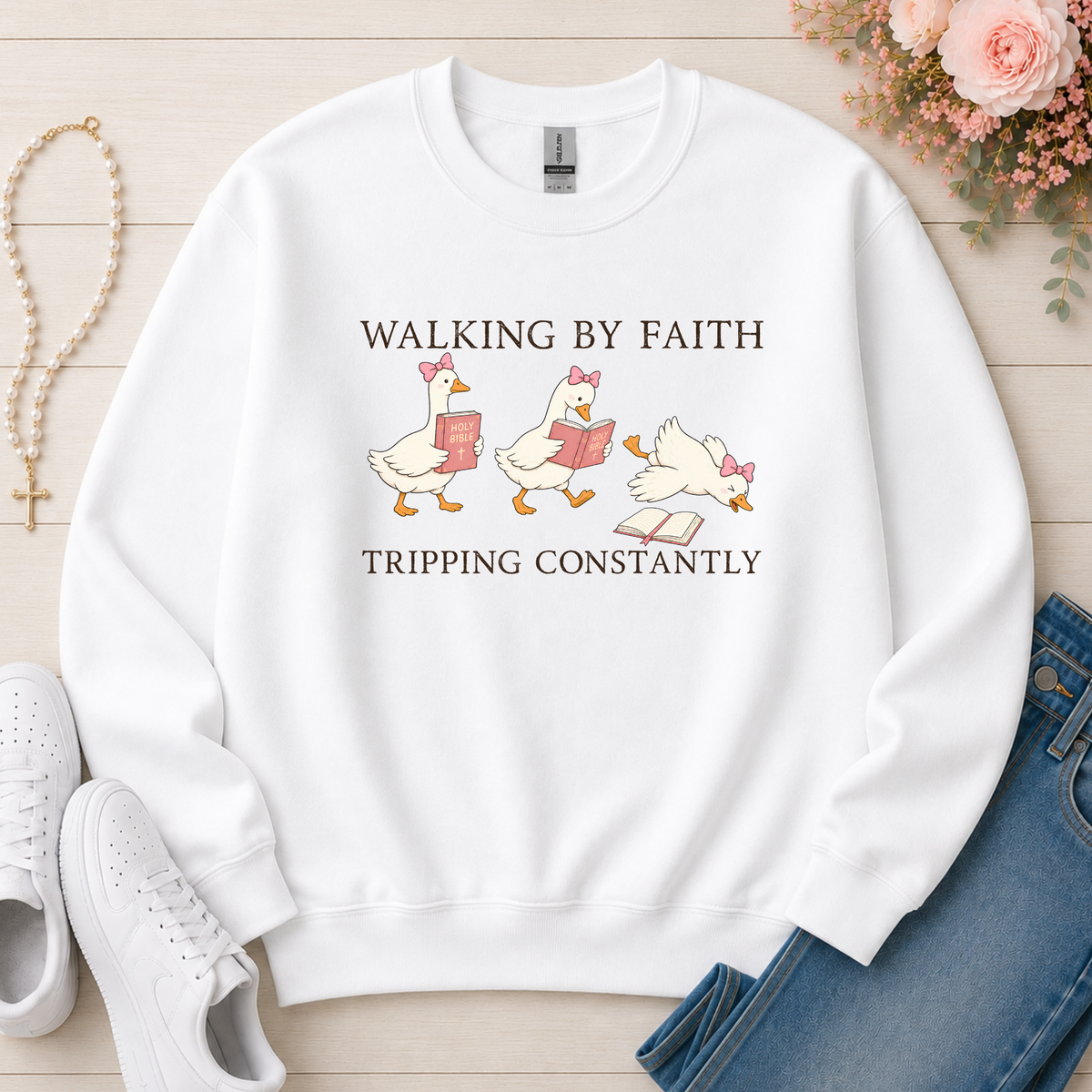 Walking By Faith Christian sweatshirt in White