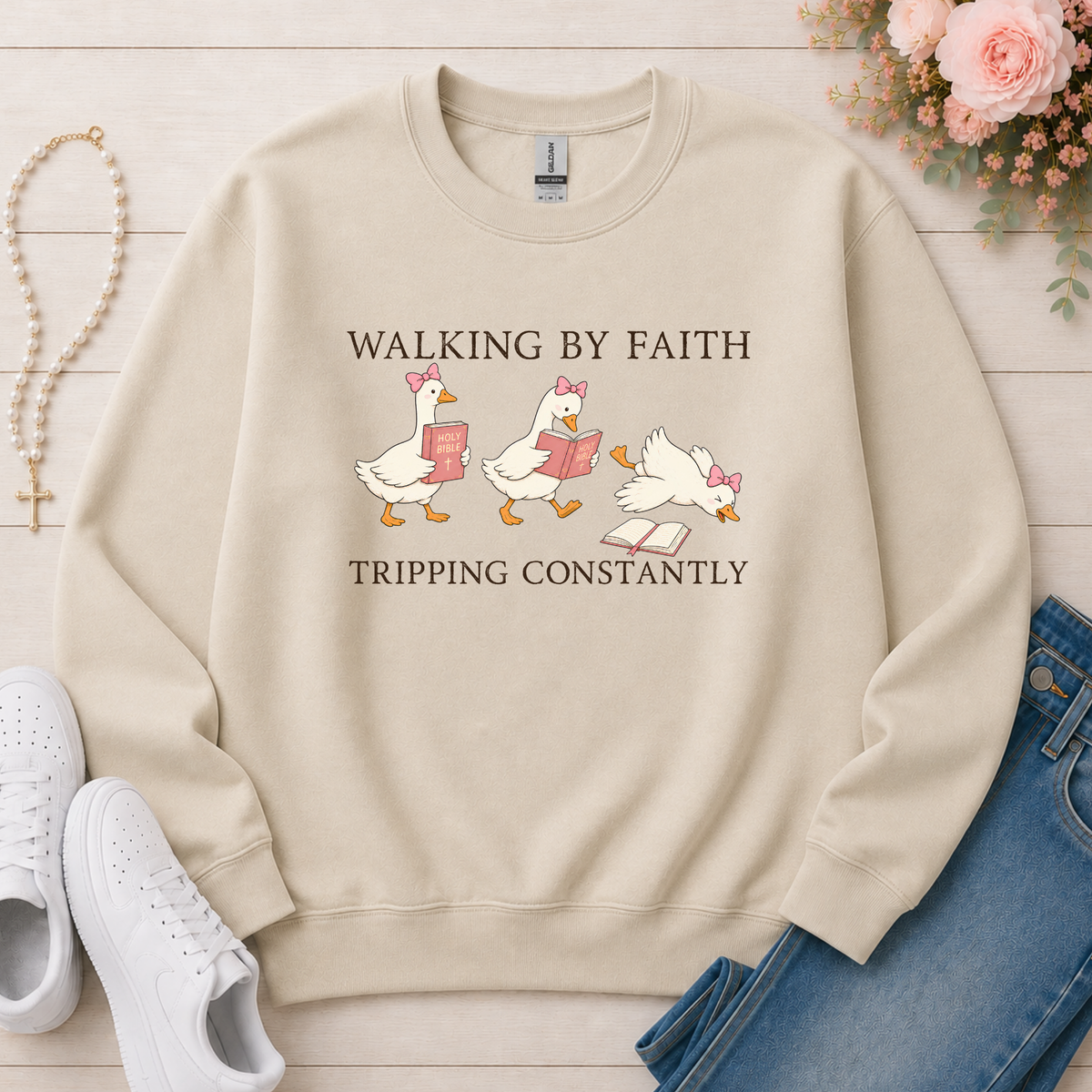 Walking By Faith Christian sweatshirt in Sand