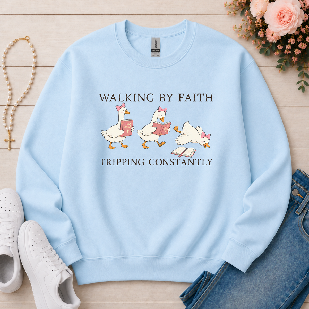 Walking By Faith Christian sweatshirt in Light Blue