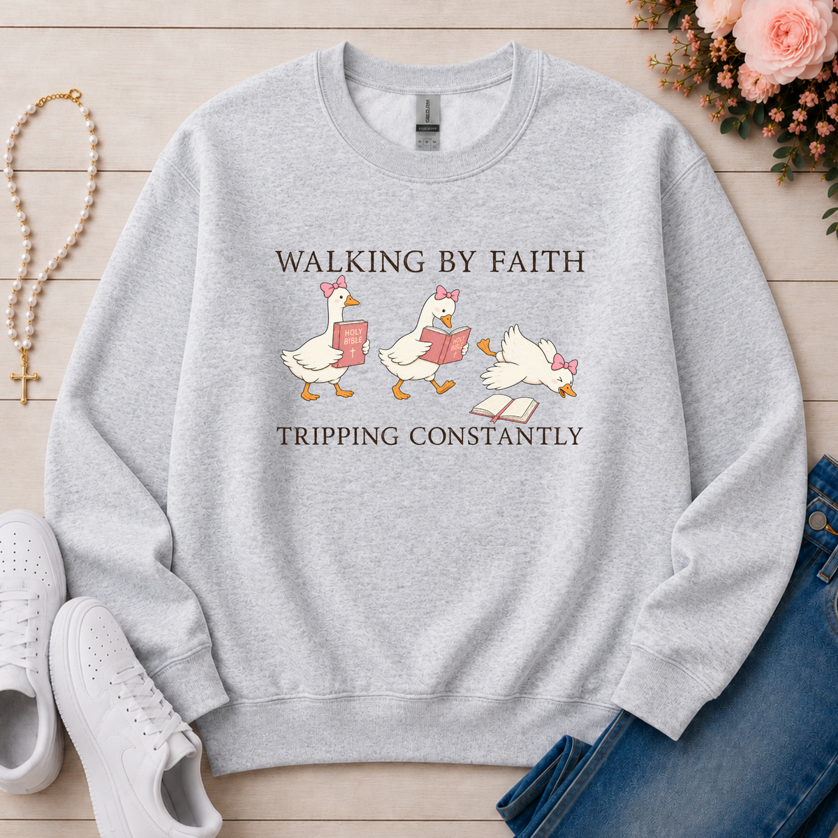 Walking By Faith Christian sweatshirt in Ash
