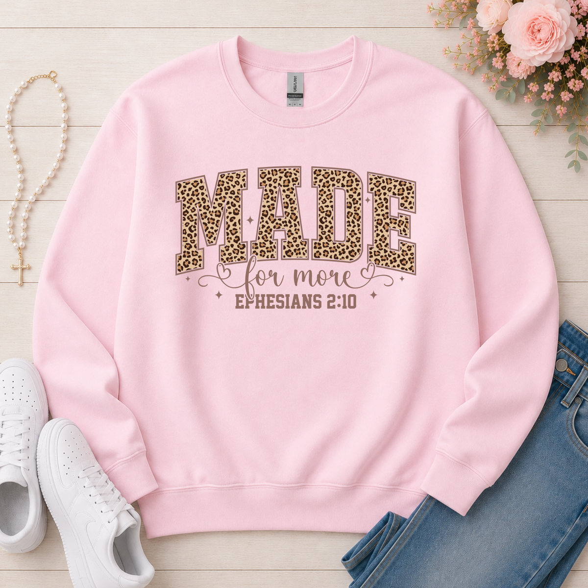 Made For More Christian sweatshirt in Light Pink