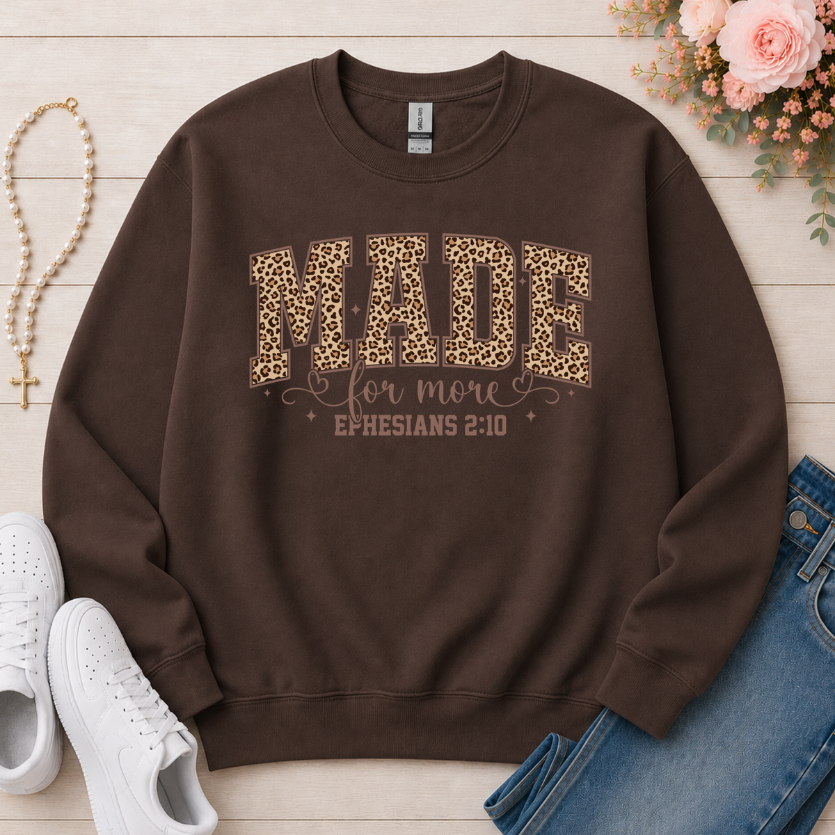 Made For More Christian sweatshirt in Dark Chocolate