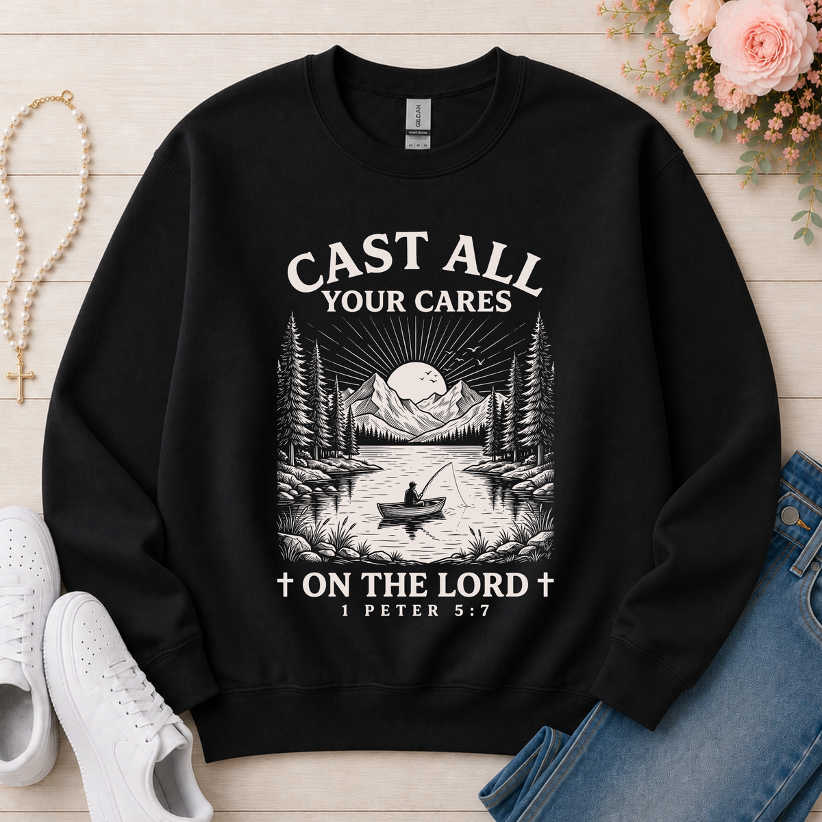 Cast All Your Cares On The Lord Christian sweatshirt in Black