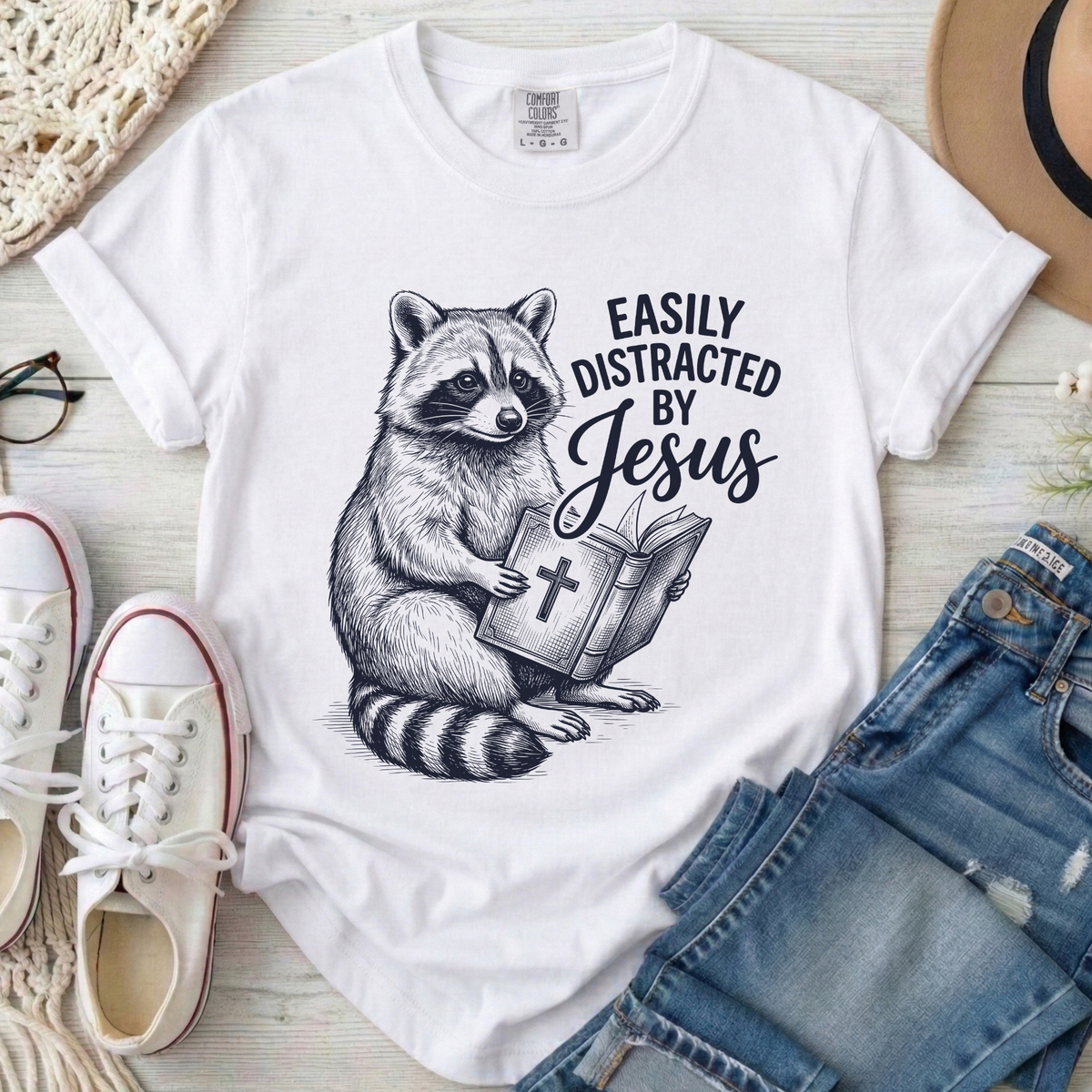 Easily Distracted By Jesus Christian Comfort Colors T-Shirt in White