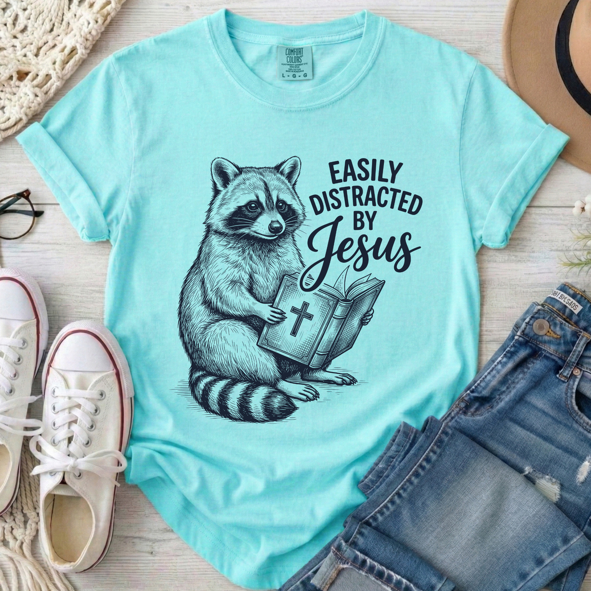 Easily Distracted By Jesus Christian Comfort Colors T-Shirt in Chalky Mint