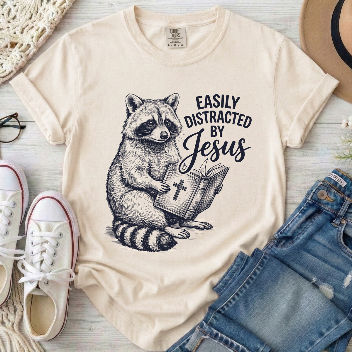 Easily Distracted By Jesus Christian Comfort Colors T-Shirt in Ivory